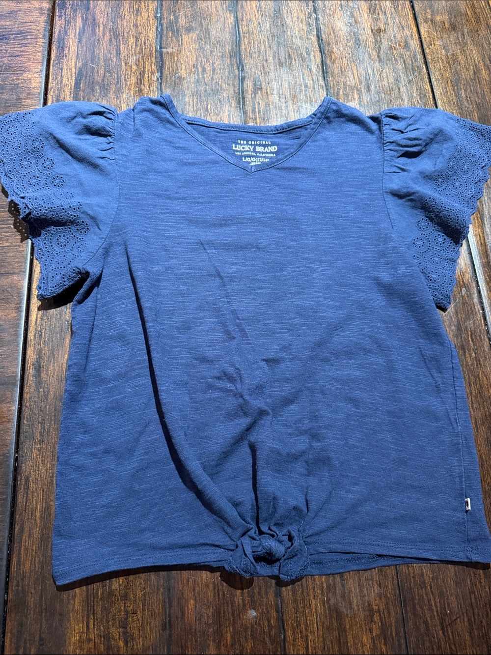 Lucky Brand Navy Eyelet Sleeve Tie-Knot Tee